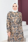 Desenli Viskon Tesettür Elbise Bej 8161 Desenli Viskon Tesettür Elbise Bej 8161