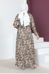 Desenli Viskon Tesettür Elbise Bej 8161 Desenli Viskon Tesettür Elbise Bej 8161