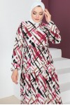 Desenli Viskon Tesettür Elbise Pembe 8162 Desenli Viskon Tesettür Elbise Pembe 8162
