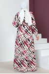 Desenli Viskon Tesettür Elbise Pembe 8162 Desenli Viskon Tesettür Elbise Pembe 8162