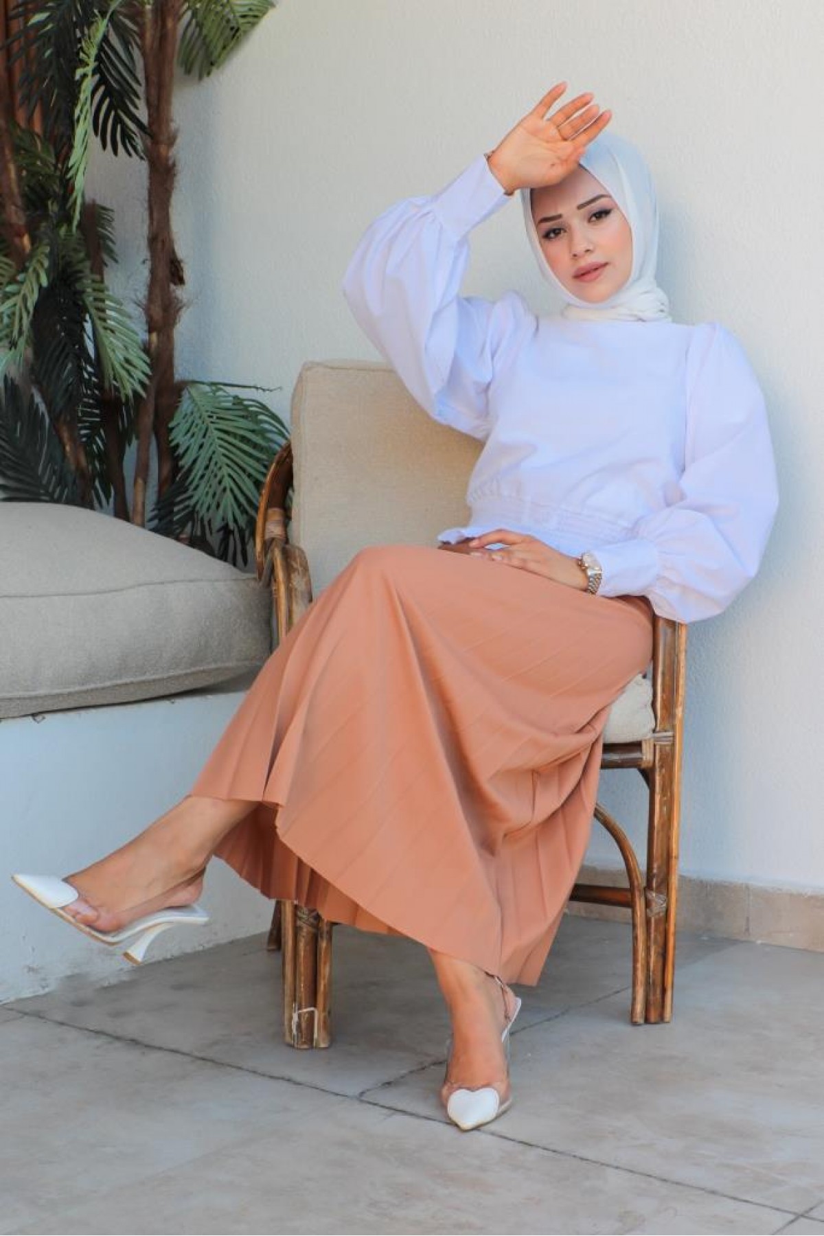 Kemerli Tesettür Etek Camel 209 Kemerli Tesettür Etek Camel 209