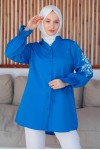 Kolları Baskılı Gömlek Saks Mavisi 61457