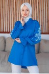  Kolları Baskılı Gömlek Saks Mavisi 61457