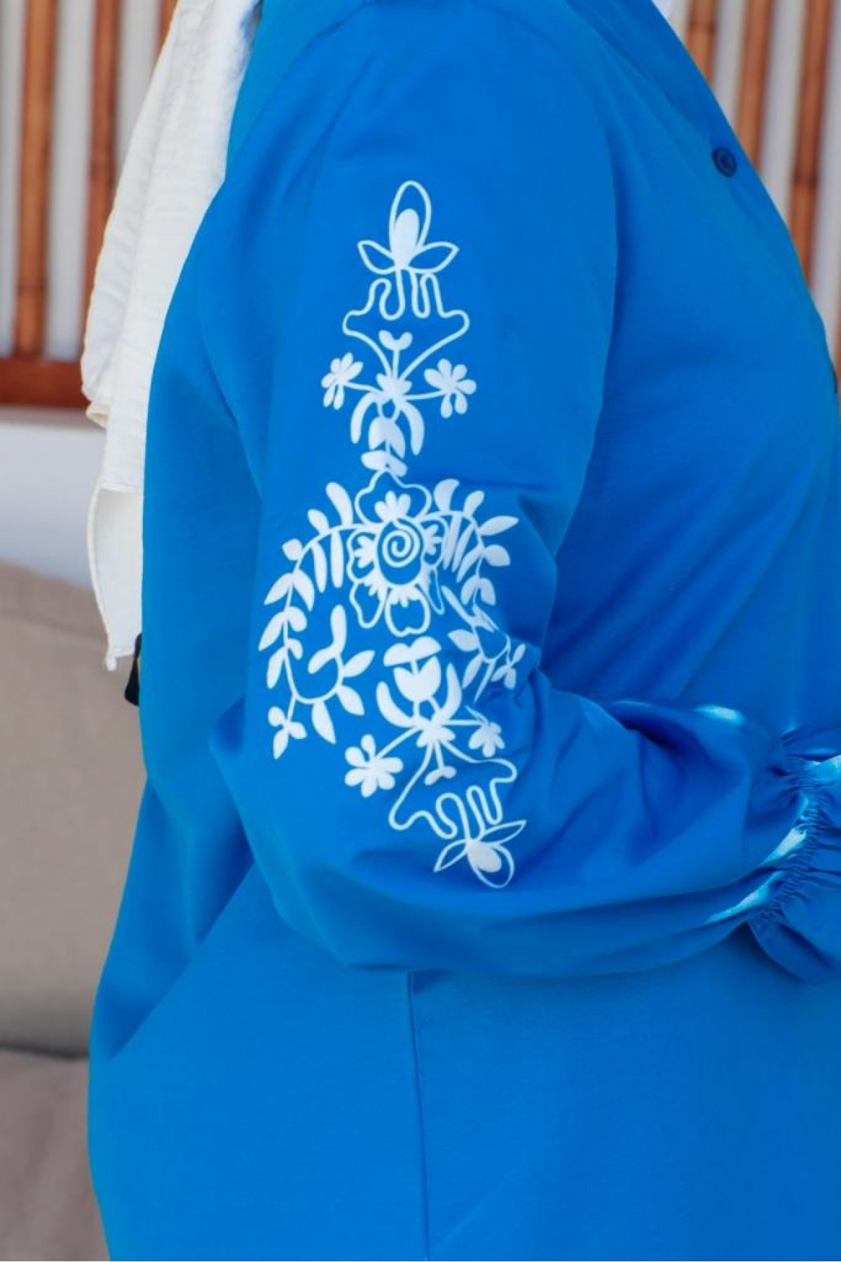  Kolları Baskılı Gömlek Saks Mavisi 61457
