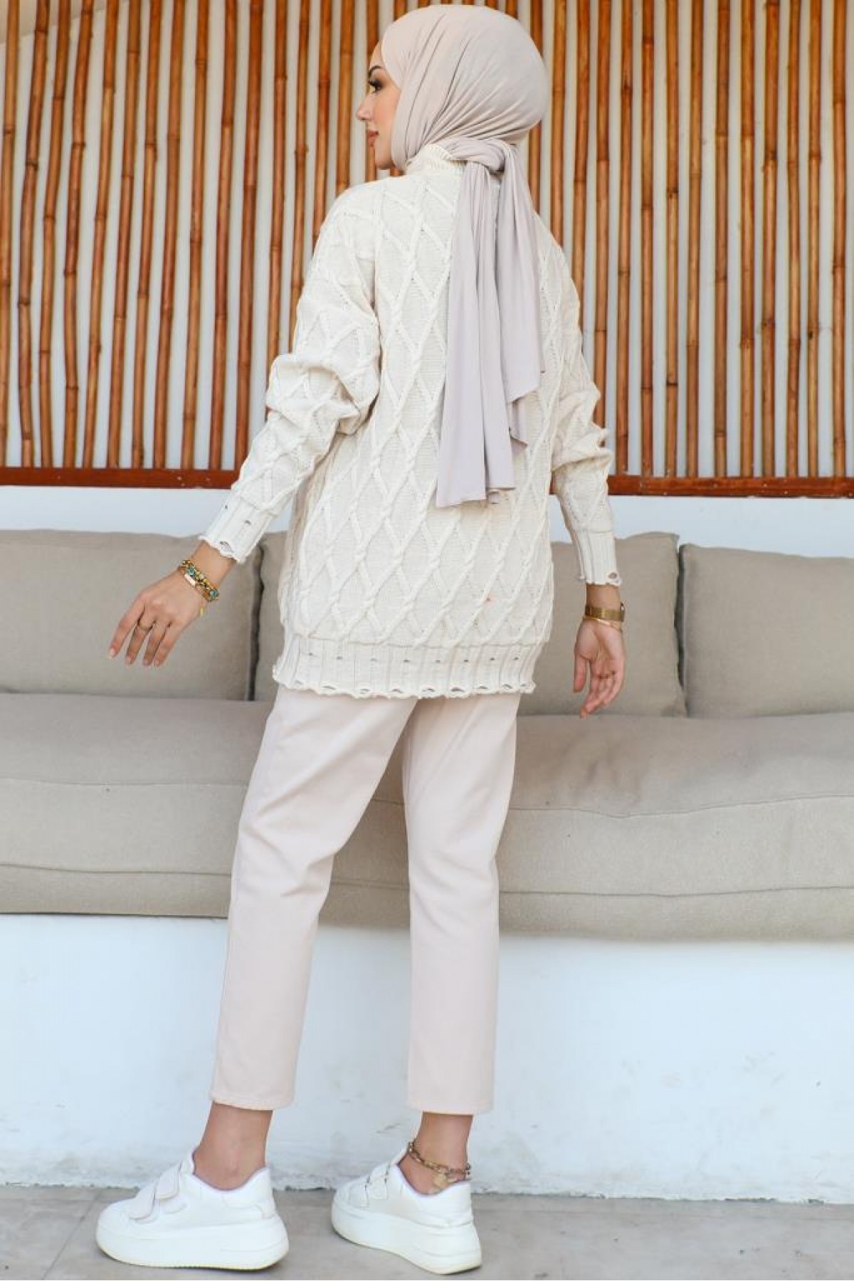 Baklava Desenli Triko Tunik Taş Rengi 368 Baklava Desenli Triko Tunik Taş Rengi 368