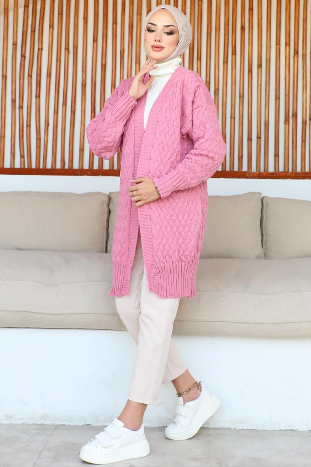 Desenli Triko Hırka Pembe 370 Desenli Triko Hırka Pembe 370