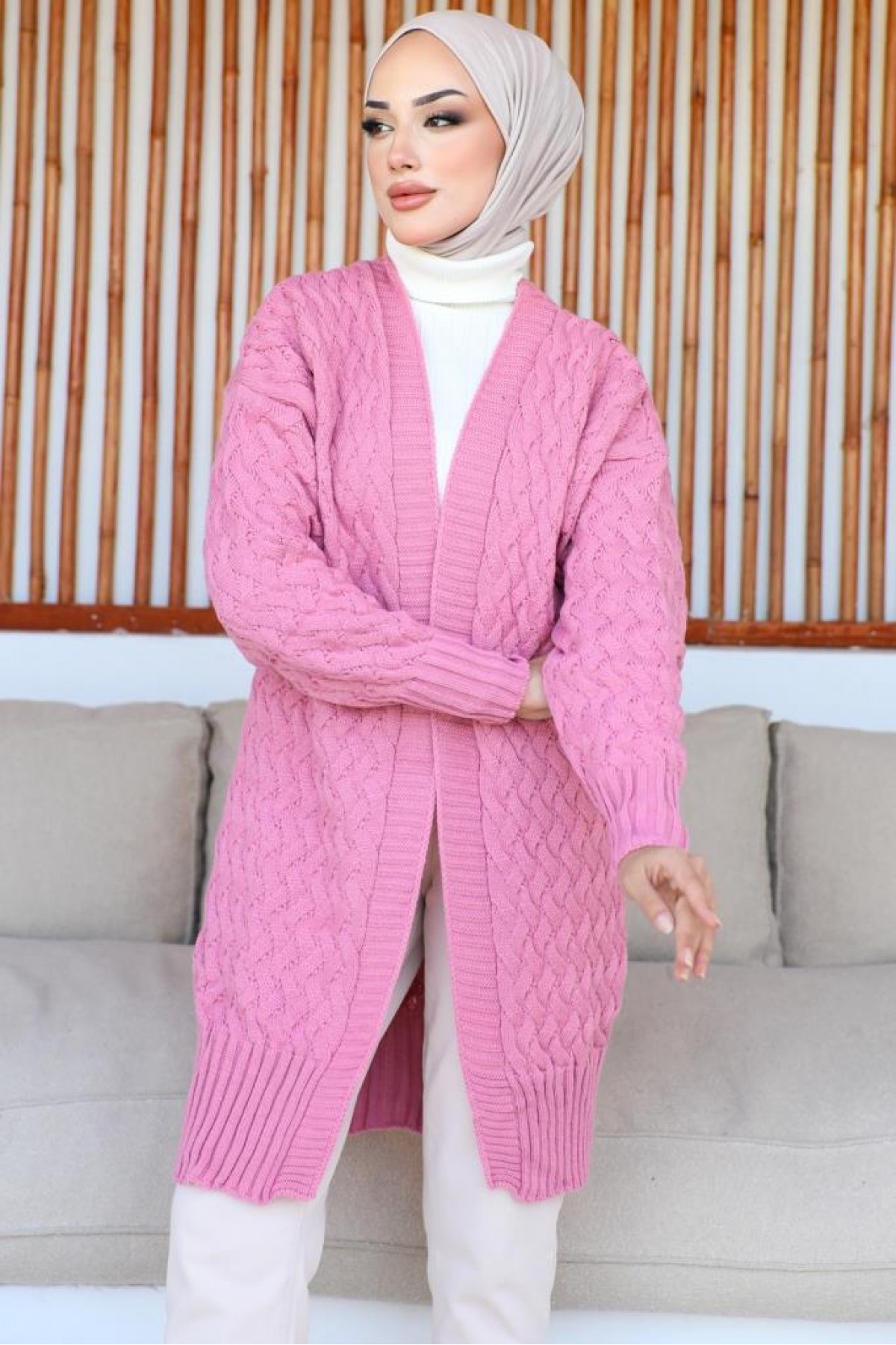 Desenli Triko Hırka Pembe 370 Desenli Triko Hırka Pembe 370