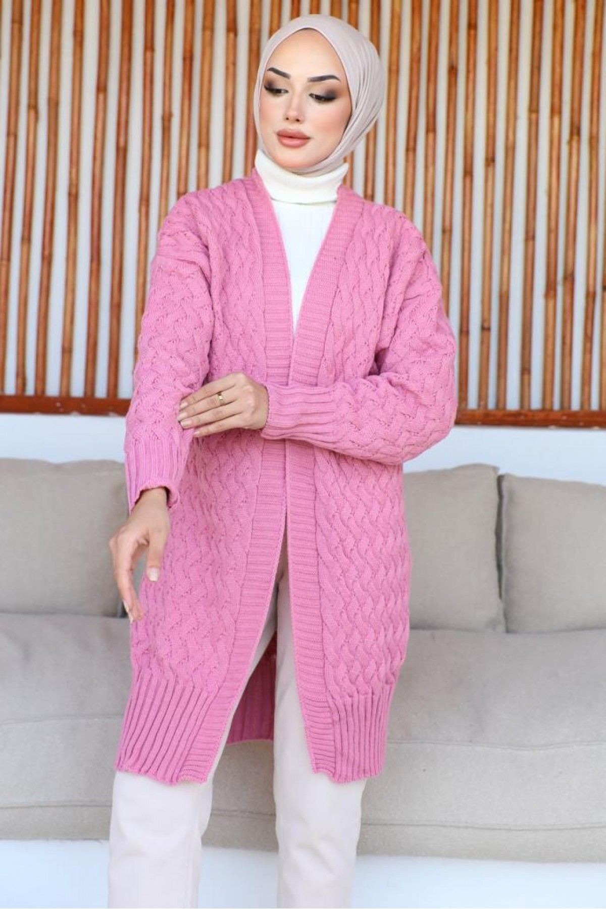 Desenli Triko Hırka Pembe 370 Desenli Triko Hırka Pembe 370