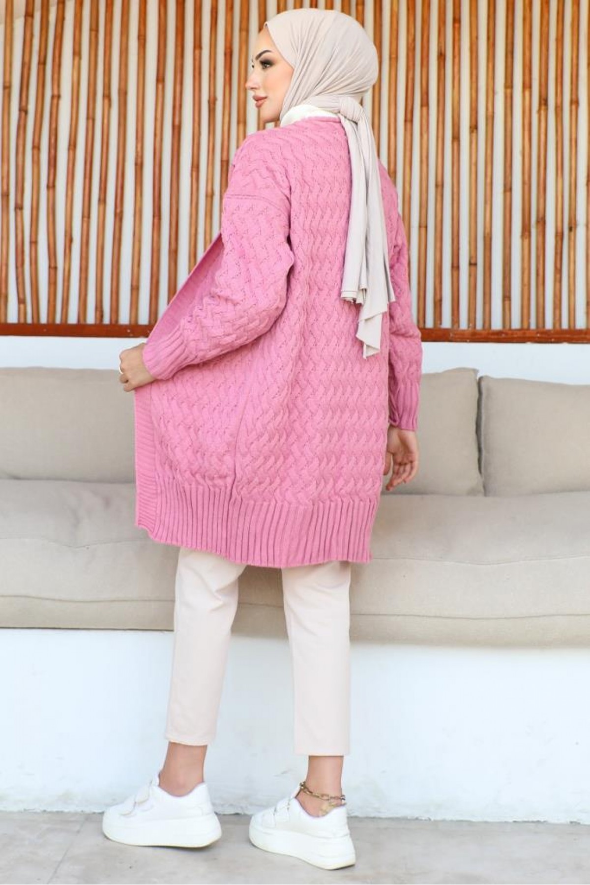 Desenli Triko Hırka Pembe 370 Desenli Triko Hırka Pembe 370