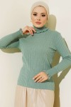 Boğazı Ve Kolu Fırfırlı Balıkçı Yaka Triko Bady Mint Yeşili 5016 Boğazı Ve Kolu Fırfırlı Balıkçı Yaka Triko Bady Mint Yeşili 5016