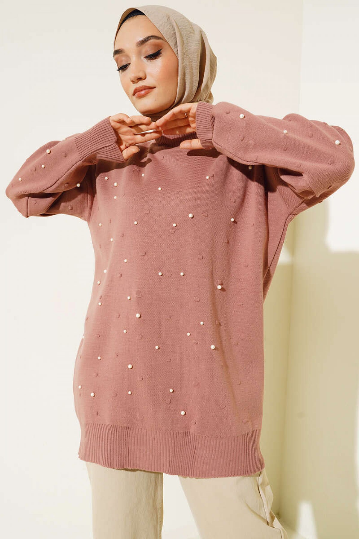 İnci Detalı Triko Tunik Gül Kurusu 5033 İnci Detalı Triko Tunik Gül Kurusu 5033