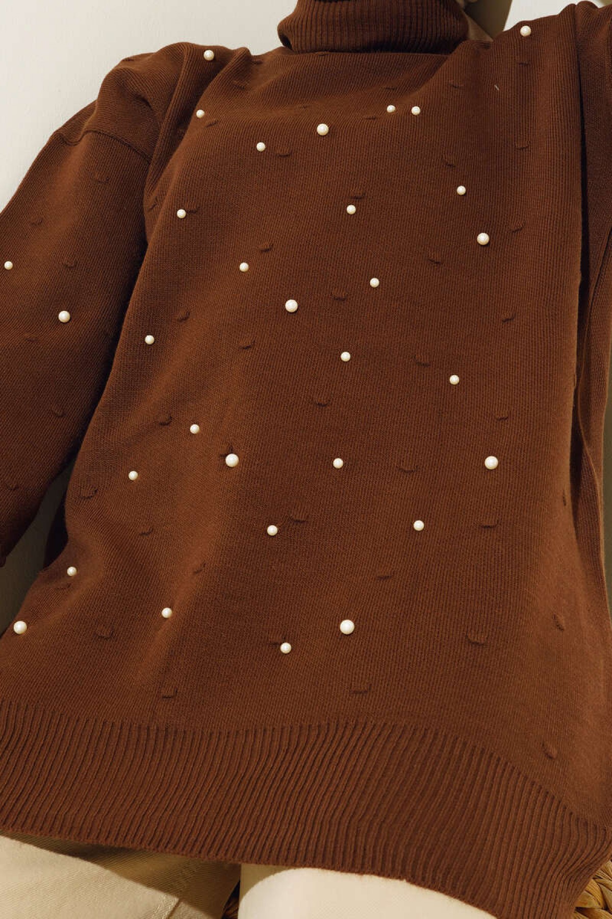 İnci Detalı Triko Tunik Kahverengi 5033 İnci Detalı Triko Tunik Kahverengi 5033