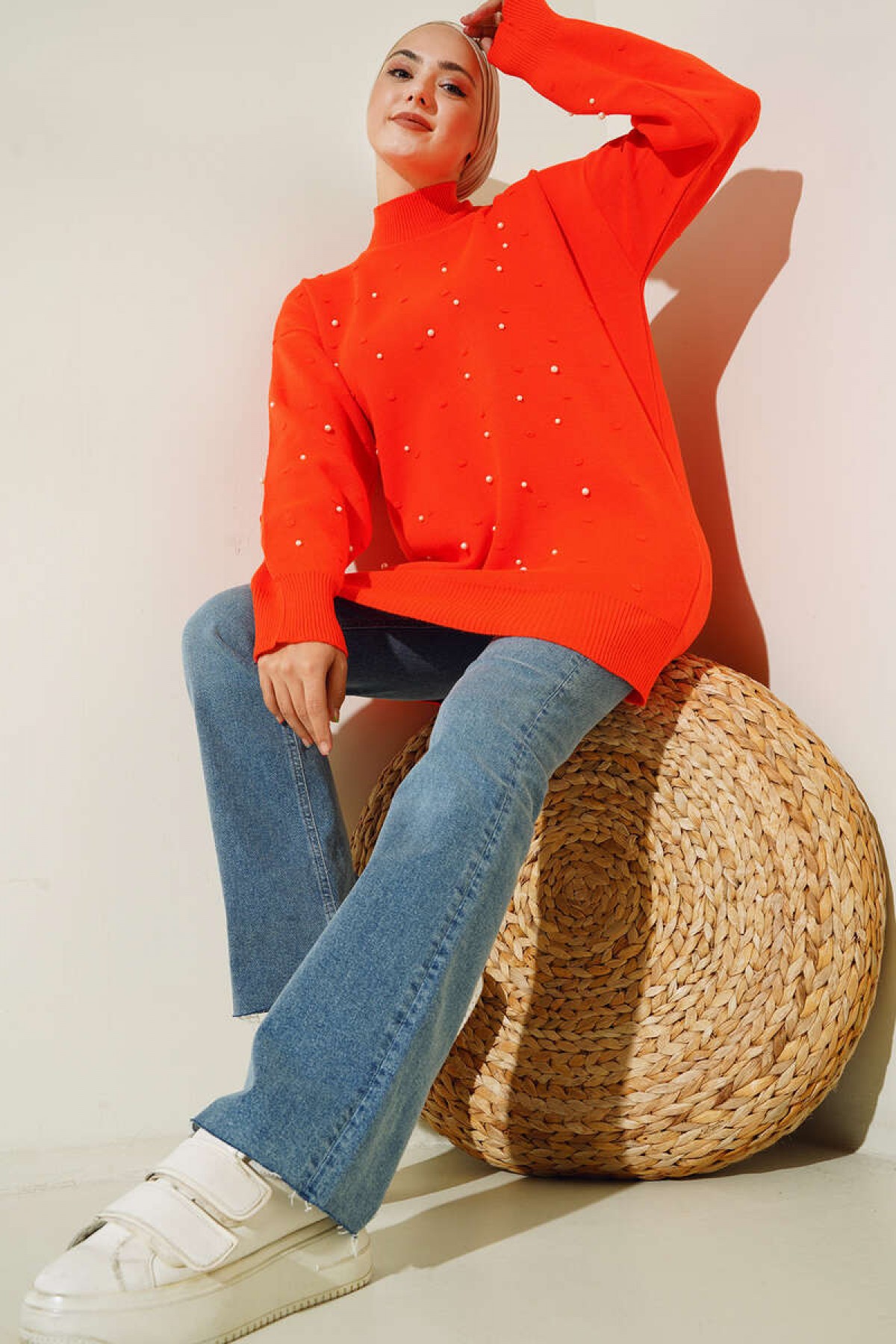 İnci Detalı Triko Tunik Oranj 5033 İnci Detalı Triko Tunik Oranj 5033