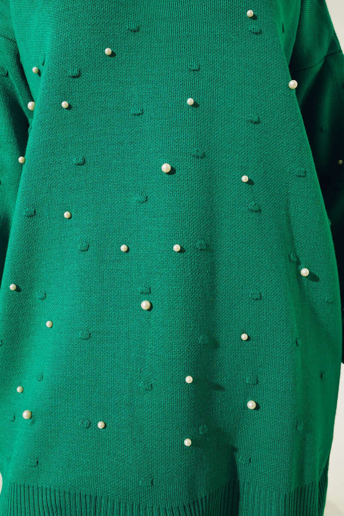  İnci Detalı Triko Tunik Yeşil 5033