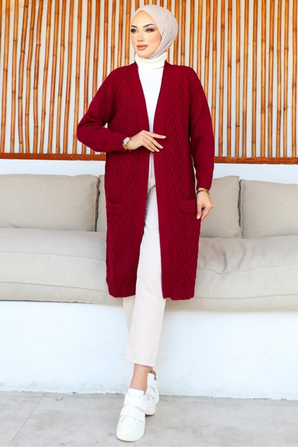 Uzun Cepli Triko Hırka Bordo 4067 Uzun Cepli Triko Hırka Bordo 4067