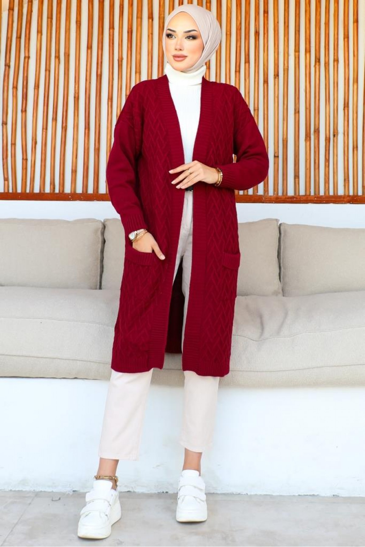 Uzun Cepli Triko Hırka Bordo 4067 Uzun Cepli Triko Hırka Bordo 4067
