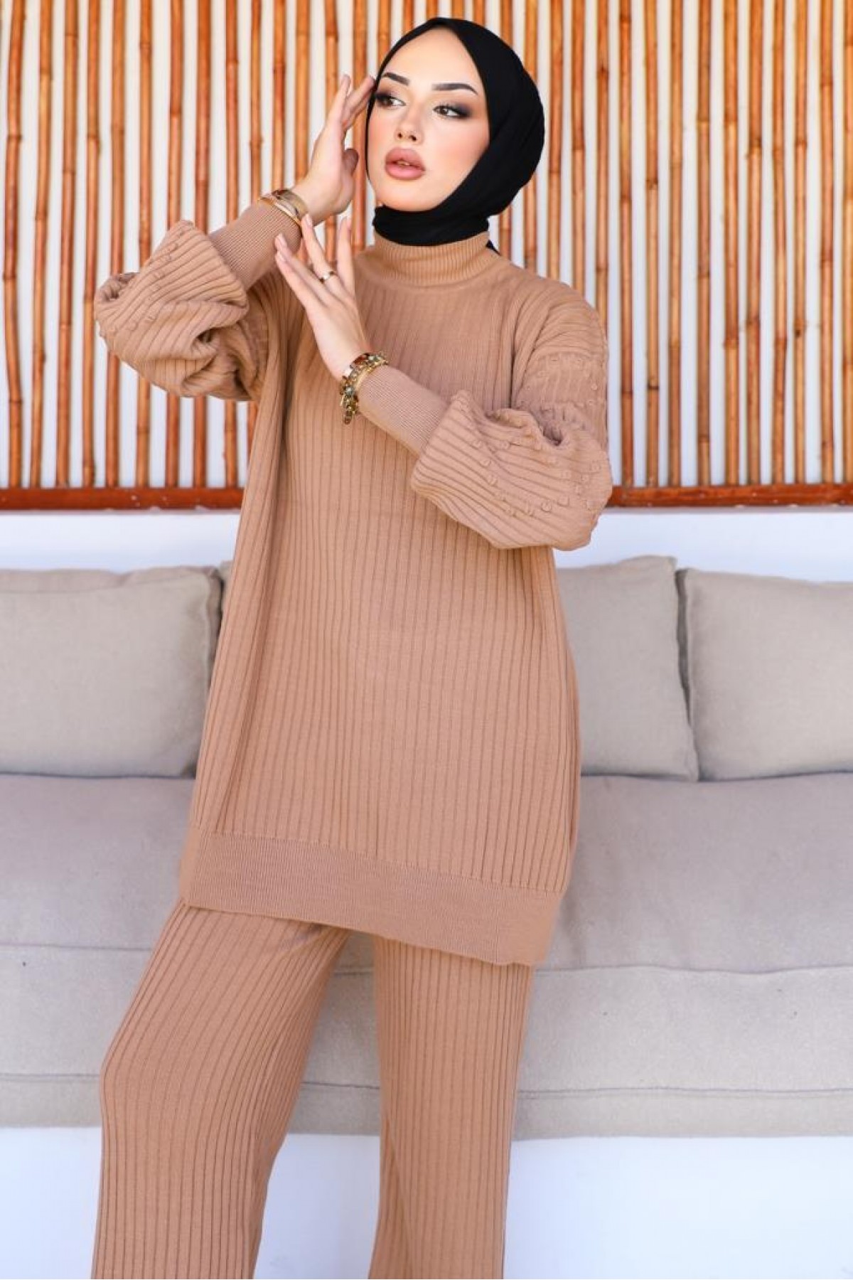 Fitilli Triko Takım Camel 6118