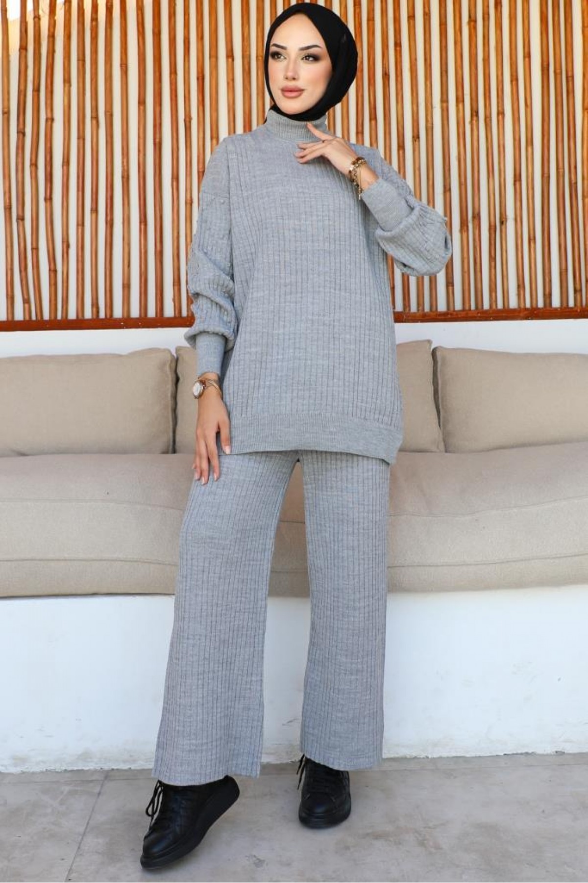 Fitilli Triko Takım Gri 6118 Fitilli Triko Takım Gri 6118