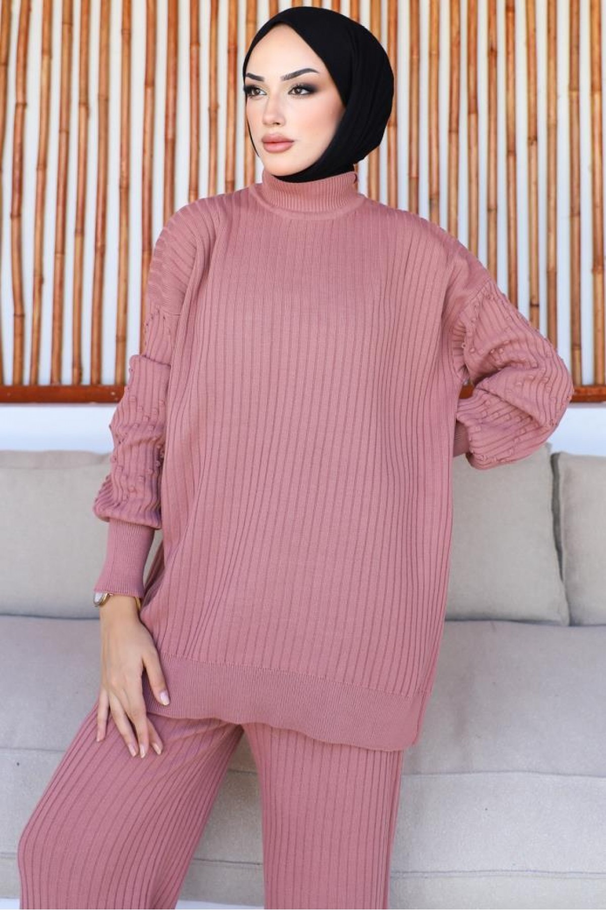 Fitilli Triko Takım Gül Kurusu 6118 Fitilli Triko Takım Gül Kurusu 6118