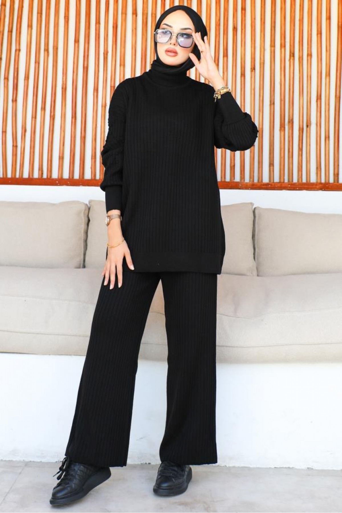  Fitilli Triko Takım Siyah 6118