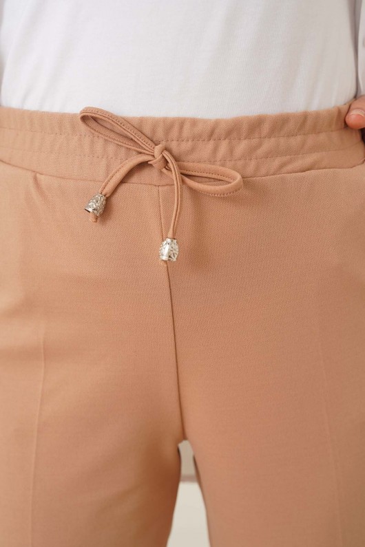  İp Detaylı Beli Lastikli Bilekte Pantolon Camel 6624