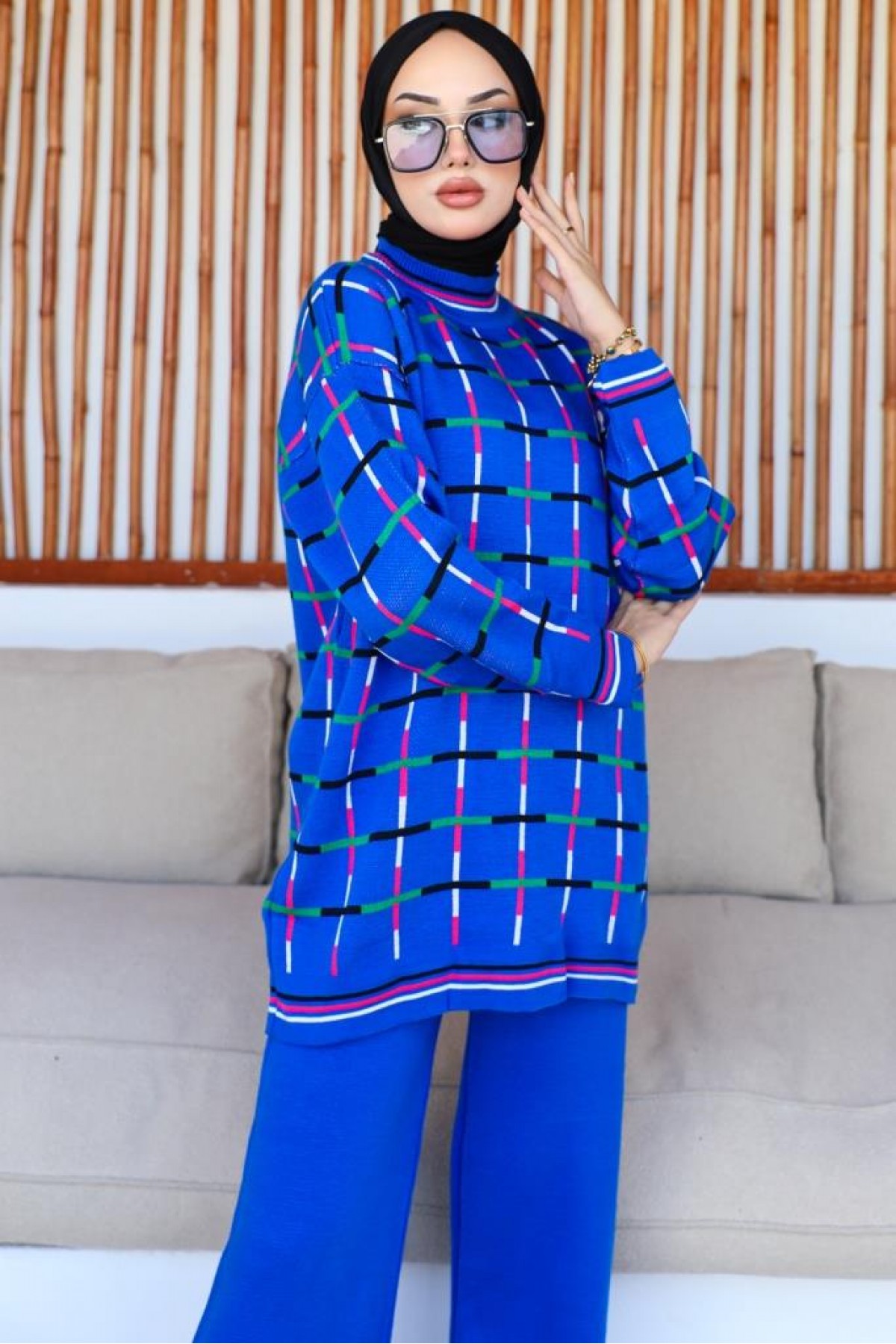 Kare Desenli İkili Takım Saks Mavisi 23002 Kare Desenli İkili Takım Saks Mavisi 23002