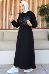 Deri İnci Detaylı İki İplik Elbise Siyah 1356 Deri İnci Detaylı İki İplik Elbise Siyah 1356