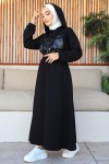 Deri İnci Detaylı İki İplik Elbise Siyah 1356 Deri İnci Detaylı İki İplik Elbise Siyah 1356
