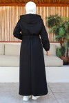 Deri İnci Detaylı İki İplik Elbise Siyah 1356 Deri İnci Detaylı İki İplik Elbise Siyah 1356