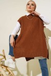 Yanları Bağlamalı Örgü Motifli Süveter Taba 11010 Yanları Bağlamalı Örgü Motifli Süveter Taba 11010