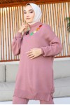Renkli Kolye Detaylı Triko Takım Gül Kurusu 11016-86 Renkli Kolye Detaylı Triko Takım Gül Kurusu 11016-86