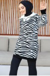 Yakası Fermuarlı Desenli Triko Tunik Ekru 11021-04 Yakası Fermuarlı Desenli Triko Tunik Ekru 11021-04