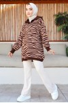 Yakası Fermuarlı Desenli Triko Tunik Kahverengi 11021-04 Yakası Fermuarlı Desenli Triko Tunik Kahverengi 11021-04