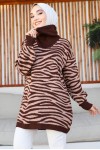 Yakası Fermuarlı Desenli Triko Tunik Kahverengi 11021-04 Yakası Fermuarlı Desenli Triko Tunik Kahverengi 11021-04