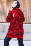 Yakası Fermuarlı Desenli Triko Tunik Kırmızı 11021-04 Yakası Fermuarlı Desenli Triko Tunik Kırmızı 11021-04