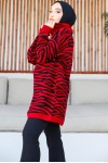 Yakası Fermuarlı Desenli Triko Tunik Kırmızı 11021-04 Yakası Fermuarlı Desenli Triko Tunik Kırmızı 11021-04