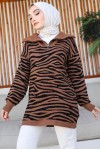 Yakası Fermuarlı Desenli Triko Tunik Taba 11021-04 Yakası Fermuarlı Desenli Triko Tunik Taba 11021-04