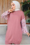 Kolları Desenli Triko İkili Takım Gül Kurusu 11022-2 Kolları Desenli Triko İkili Takım Gül Kurusu 11022-2