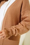  Kolları Kabartma Detalı Triko Hırka Camel 376