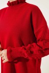 Kolları Detaylı Yarım Balıkçı Yaka Triko Kazak Bordo 3008 Kolları Detaylı Yarım Balıkçı Yaka Triko Kazak Bordo 3008