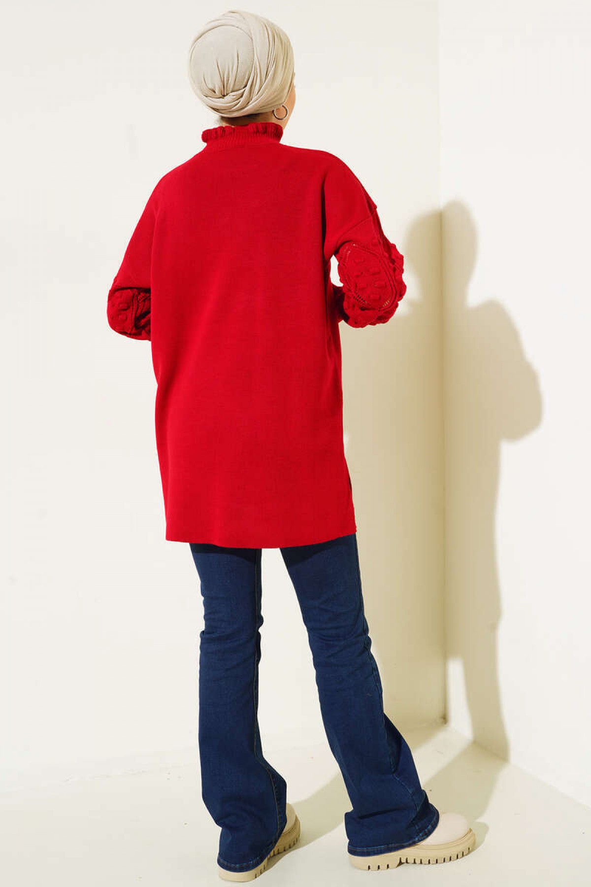 Kolları Detaylı Yarım Balıkçı Yaka Triko Kazak Bordo 3008 Kolları Detaylı Yarım Balıkçı Yaka Triko Kazak Bordo 3008