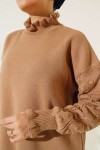 Kolları Detaylı Yarım Balıkçı Yaka Triko Kazak Camel 3008 Kolları Detaylı Yarım Balıkçı Yaka Triko Kazak Camel 3008