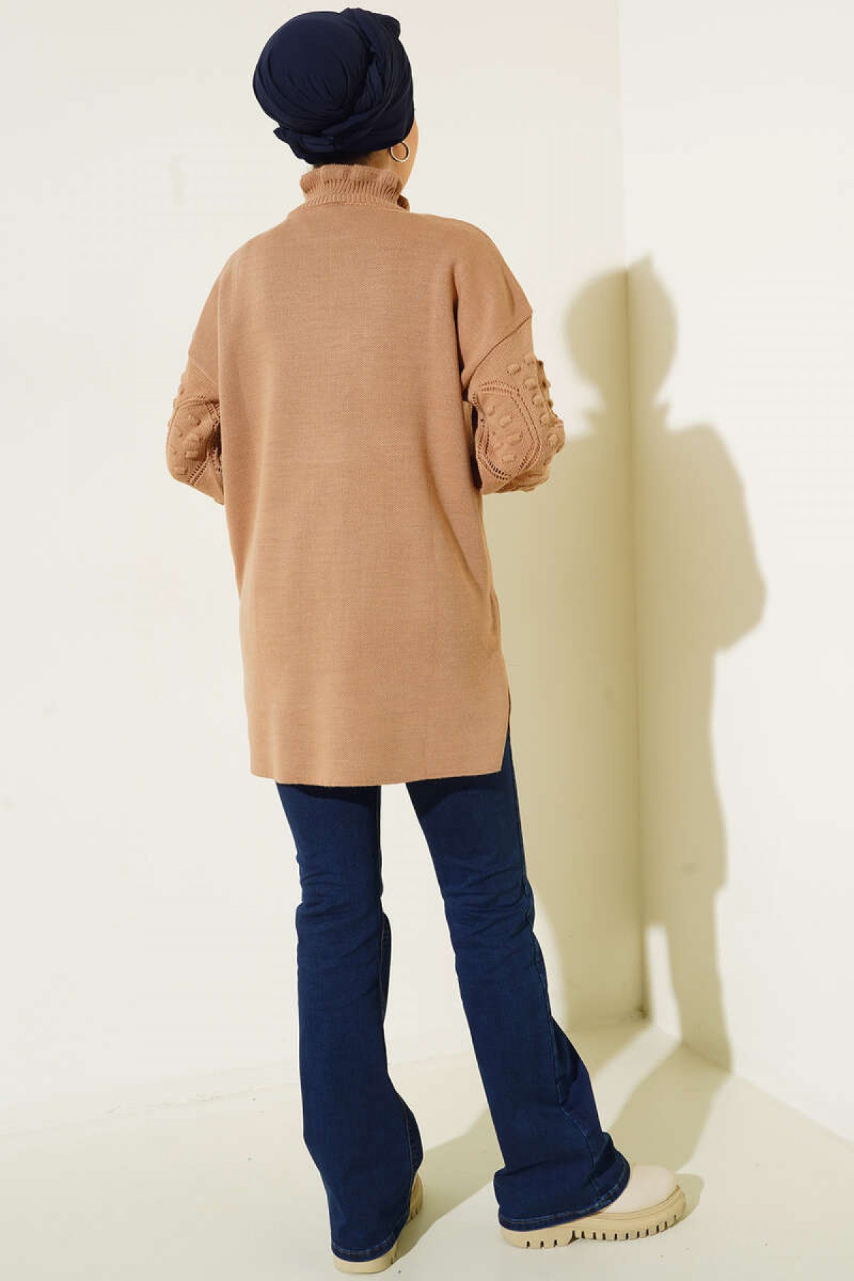 Kolları Detaylı Yarım Balıkçı Yaka Triko Kazak Camel 3008 Kolları Detaylı Yarım Balıkçı Yaka Triko Kazak Camel 3008