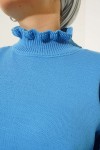 Kolları Detaylı Yarım Balıkçı Yaka Triko Kazak Mavi 3008 Kolları Detaylı Yarım Balıkçı Yaka Triko Kazak Mavi 3008