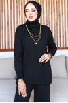 Yakası Ve Kolu Fırfırlı İkili Takım Siyah 5113 Yakası Ve Kolu Fırfırlı İkili Takım Siyah 5113