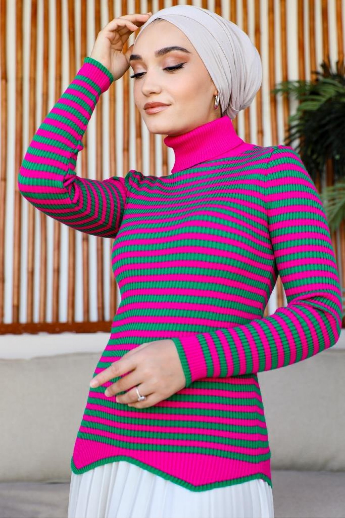 Çizgili Triko Bady Fuşya 5087 Çizgili Triko Bady Fuşya 5087