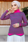 Çizgili Triko Bady Fuşya 5087 Çizgili Triko Bady Fuşya 5087