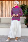 Çizgili Triko Bady Fuşya 5087 Çizgili Triko Bady Fuşya 5087