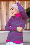 Çizgili Triko Bady Fuşya 5087 Çizgili Triko Bady Fuşya 5087