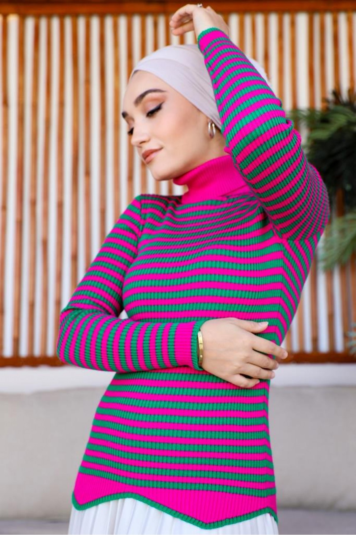 Çizgili Triko Bady Fuşya 5087 Çizgili Triko Bady Fuşya 5087